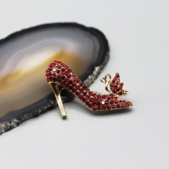Heels shoes sexy jewelry brooch pin fashion gold tone red new adorable elegant - Picture 3 of 12